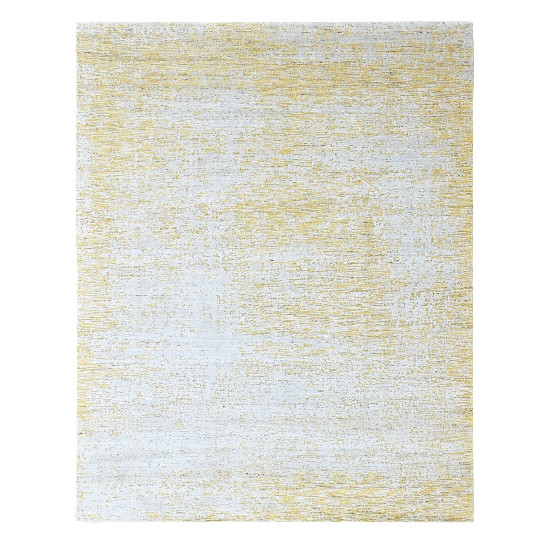 8'x10' Macaroon Yellow, Hand Loomed, Wool and Plant Based Silk, Textured Pile, Modern Design, Oriental Rug 